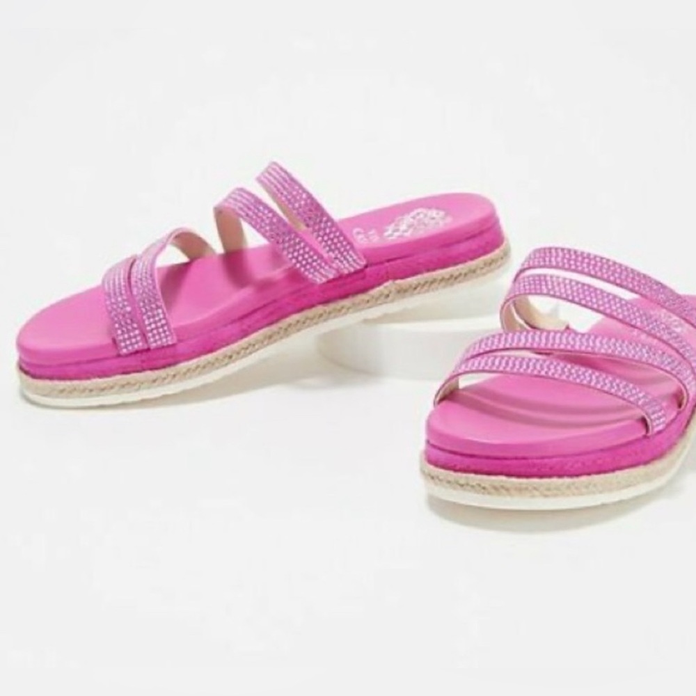 EUC Vince Camuto Strappy Slide Sandals in Fireball Fuchsia sz . US 81/2 M